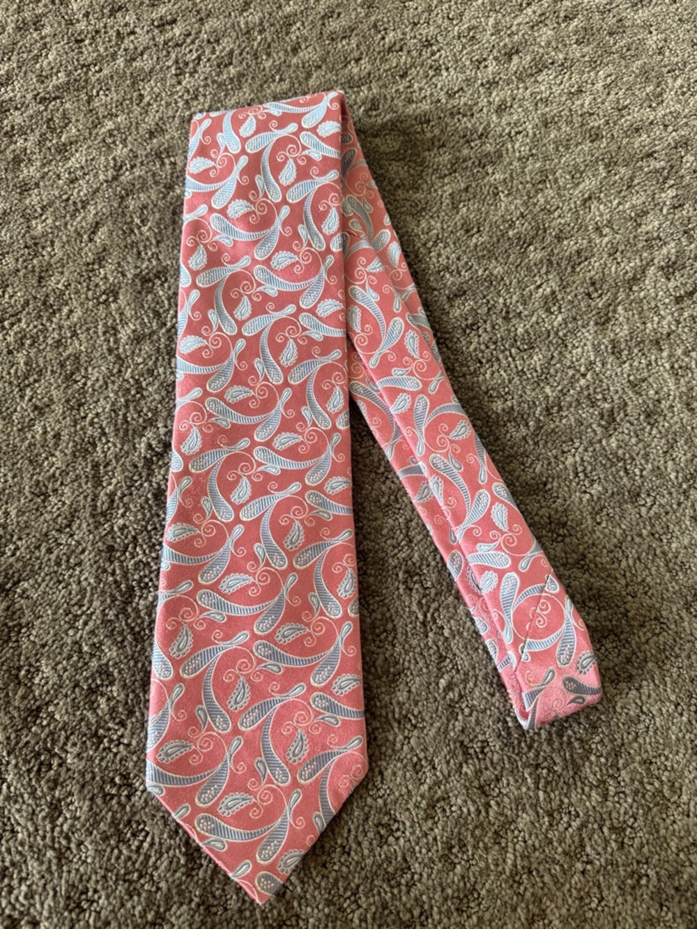 Ted Baker Coral and White Paisley Silk Tie with Blue Accents